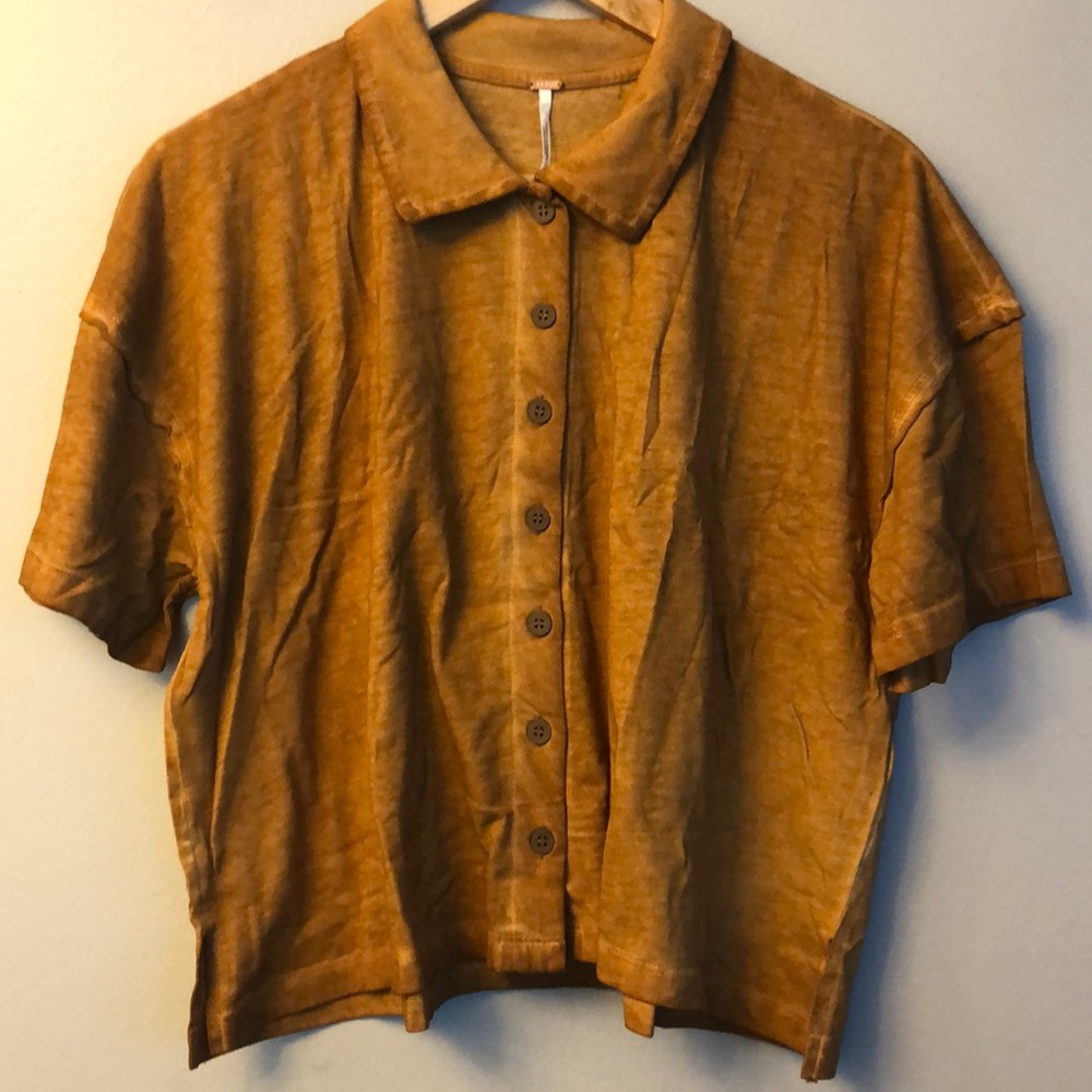 NWT | FREE PEOPLE | Weekend Rush Wide Cropped Button Down bronze | size Medium